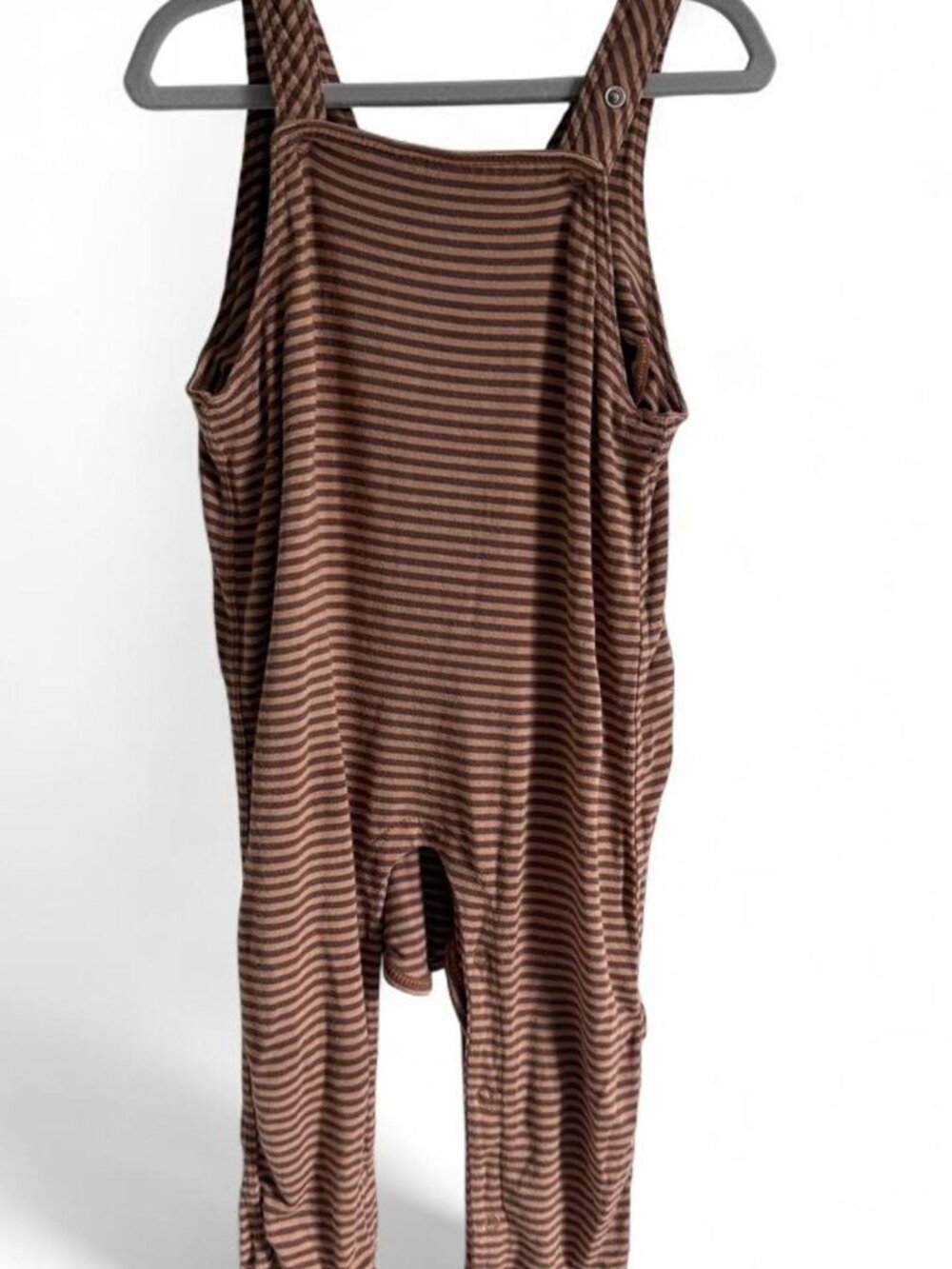 Angel Dear brown and beige striped overalls with pockets, 12-18 Months